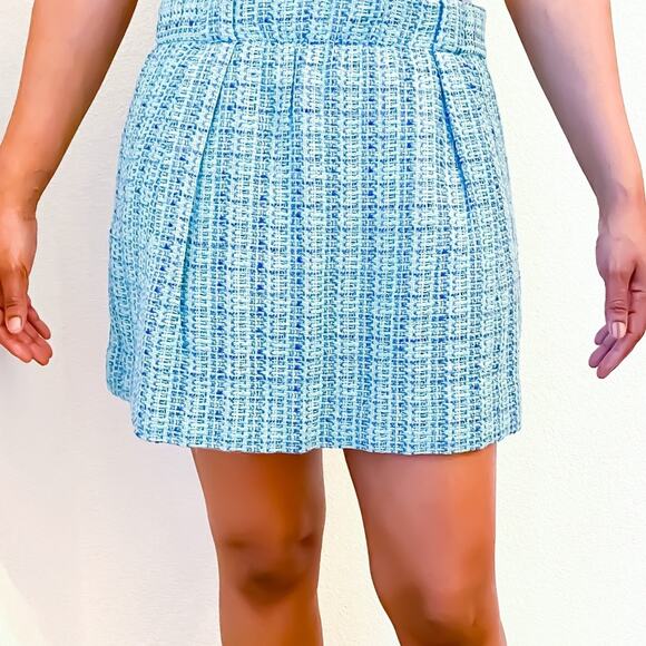 J.Crew Looped Tweed Mini Skirt Blue White Size Small Classic Chic - Picture 1 of 4